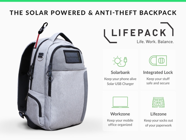 Backpack with solar charger, speaker, USB charger, lock… | Innovation ...