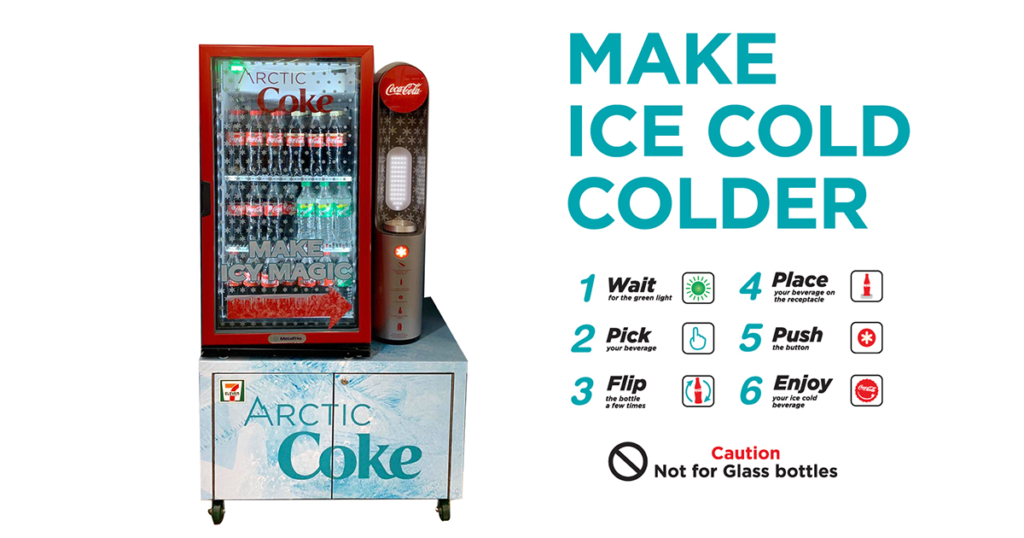 Arctic Coke machine that turns cold bottled Coke drink to instant slushy